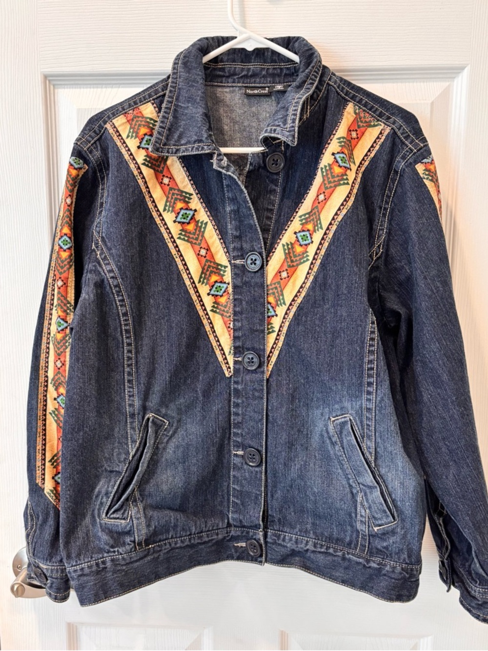 North‎ Crest Vintage Denim Jacket - Horse sprint western Aztec
